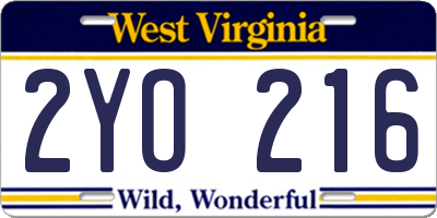 WV license plate 2YO216