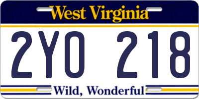 WV license plate 2YO218