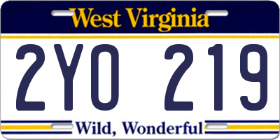 WV license plate 2YO219