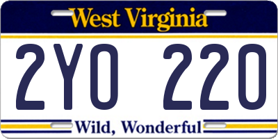 WV license plate 2YO220