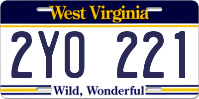 WV license plate 2YO221