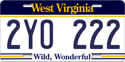 WV license plate 2YO222