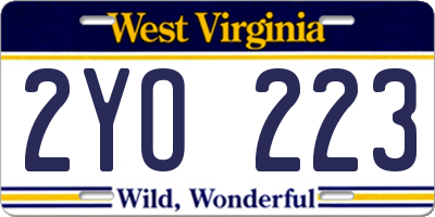 WV license plate 2YO223