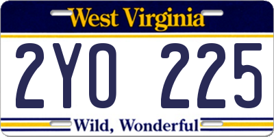 WV license plate 2YO225