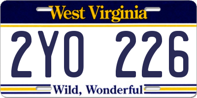 WV license plate 2YO226