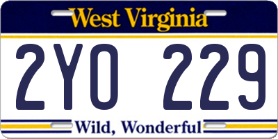WV license plate 2YO229