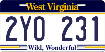 WV license plate 2YO231