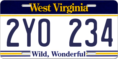 WV license plate 2YO234