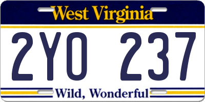 WV license plate 2YO237