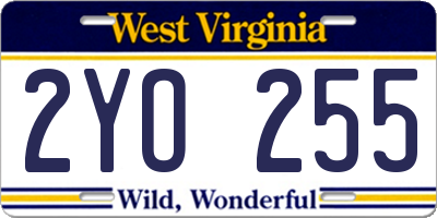 WV license plate 2YO255