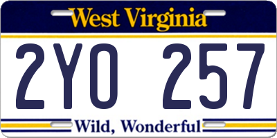 WV license plate 2YO257