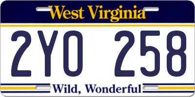 WV license plate 2YO258