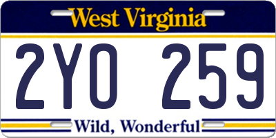 WV license plate 2YO259