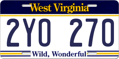 WV license plate 2YO270