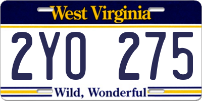 WV license plate 2YO275