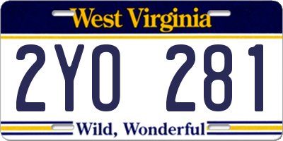 WV license plate 2YO281