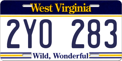 WV license plate 2YO283