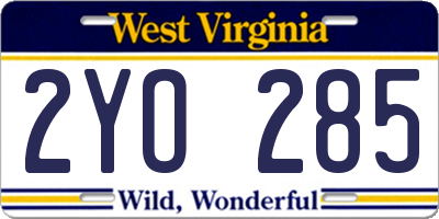 WV license plate 2YO285