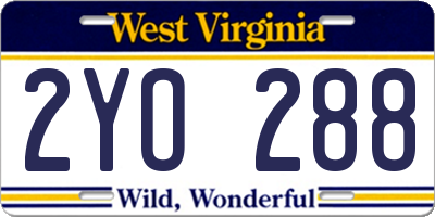 WV license plate 2YO288