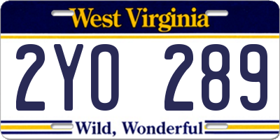 WV license plate 2YO289