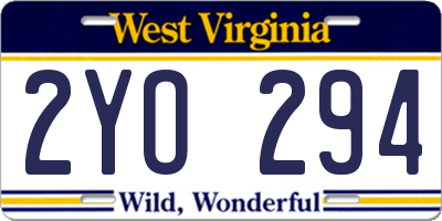 WV license plate 2YO294