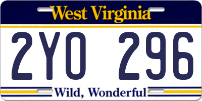 WV license plate 2YO296