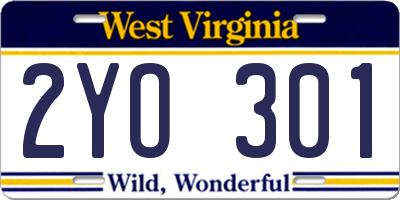 WV license plate 2YO301