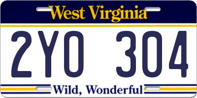 WV license plate 2YO304