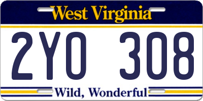 WV license plate 2YO308