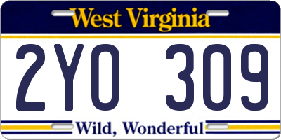 WV license plate 2YO309