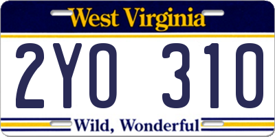 WV license plate 2YO310