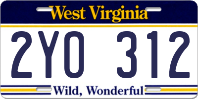 WV license plate 2YO312