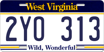 WV license plate 2YO313