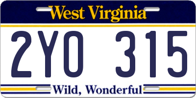 WV license plate 2YO315