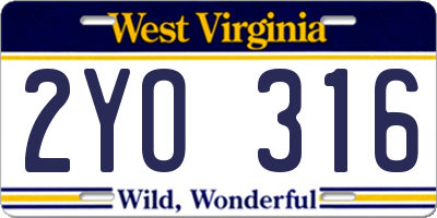 WV license plate 2YO316