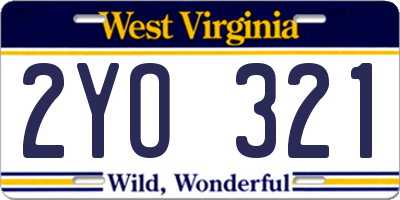 WV license plate 2YO321