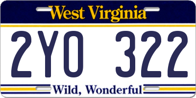 WV license plate 2YO322