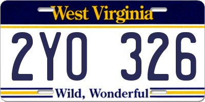 WV license plate 2YO326