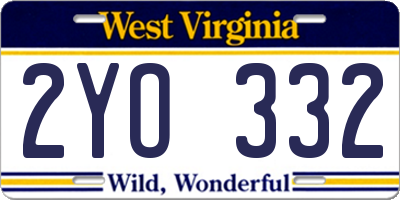 WV license plate 2YO332
