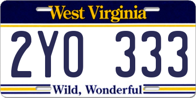 WV license plate 2YO333