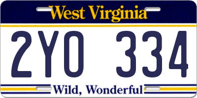 WV license plate 2YO334