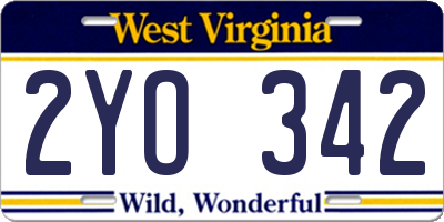 WV license plate 2YO342