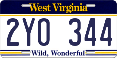 WV license plate 2YO344