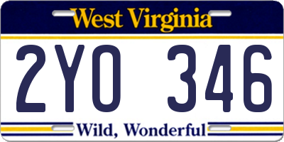 WV license plate 2YO346