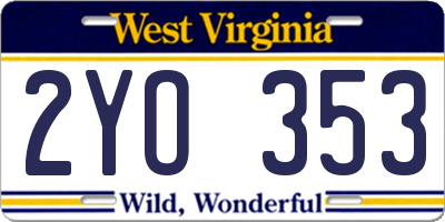 WV license plate 2YO353