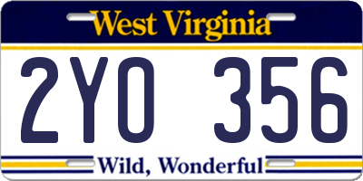 WV license plate 2YO356