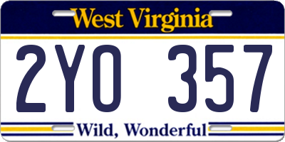 WV license plate 2YO357