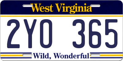 WV license plate 2YO365
