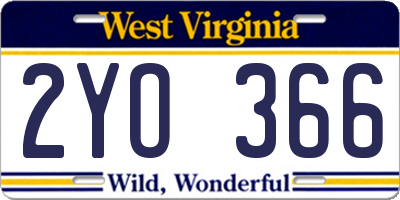 WV license plate 2YO366