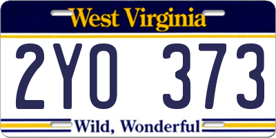 WV license plate 2YO373